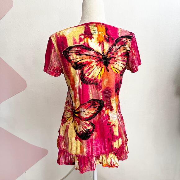 Vintage Y2K Butterfly Sequin Top 2000s Fairycore Cyber Indie Sleaze Medium - Picture 3 of 6